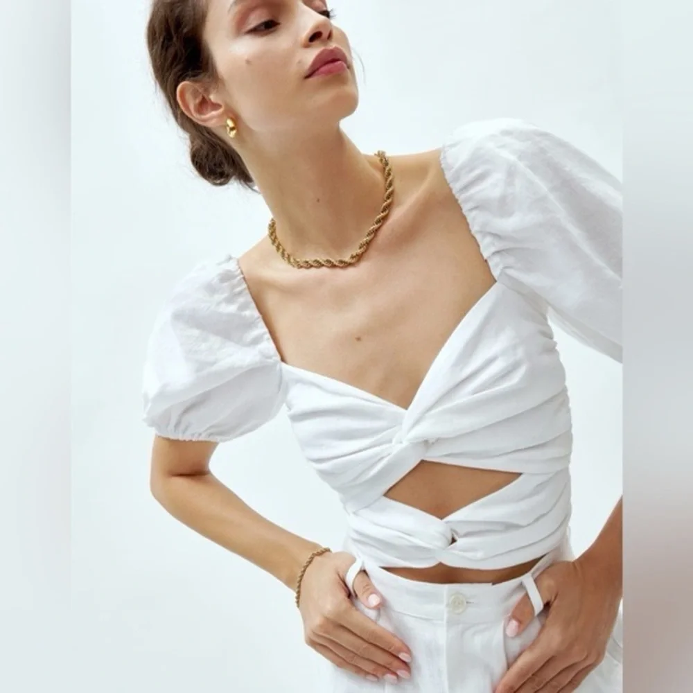 Reformation Karina White Linen Top sz 0
